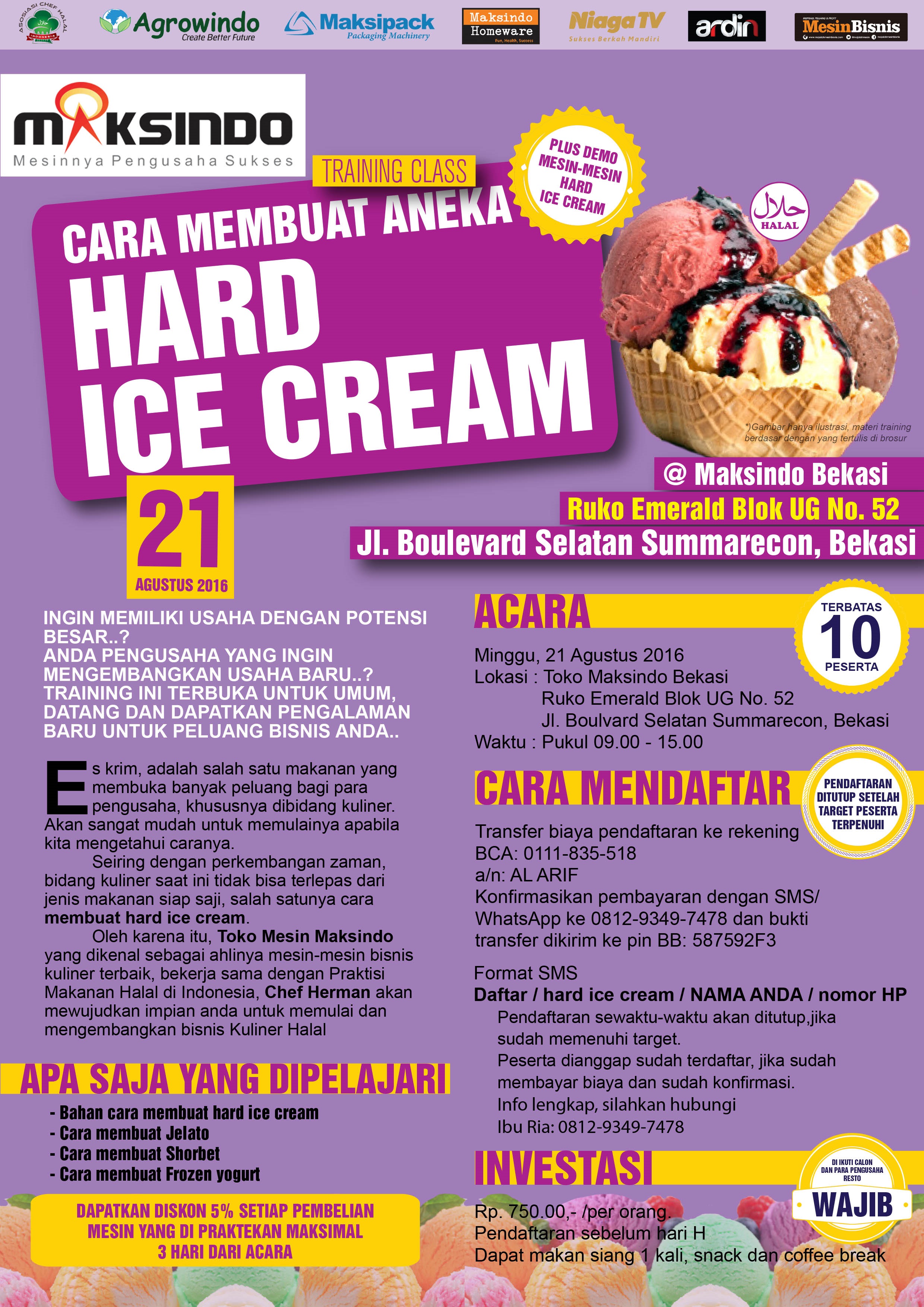 Training Usaha Hard Ice Cream di Bekasi, 21 Agustus 2016