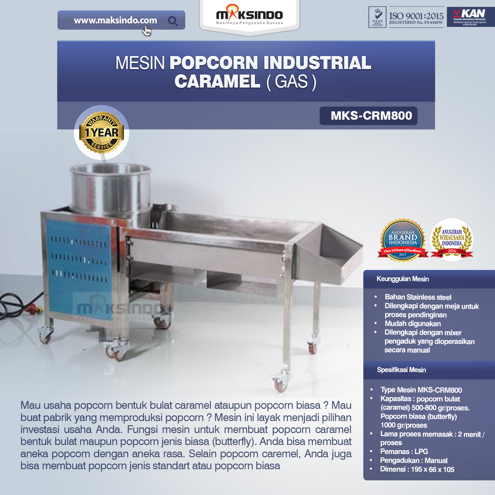 Mesin Popcorn Industrial Caramel (Gas) – CRM800