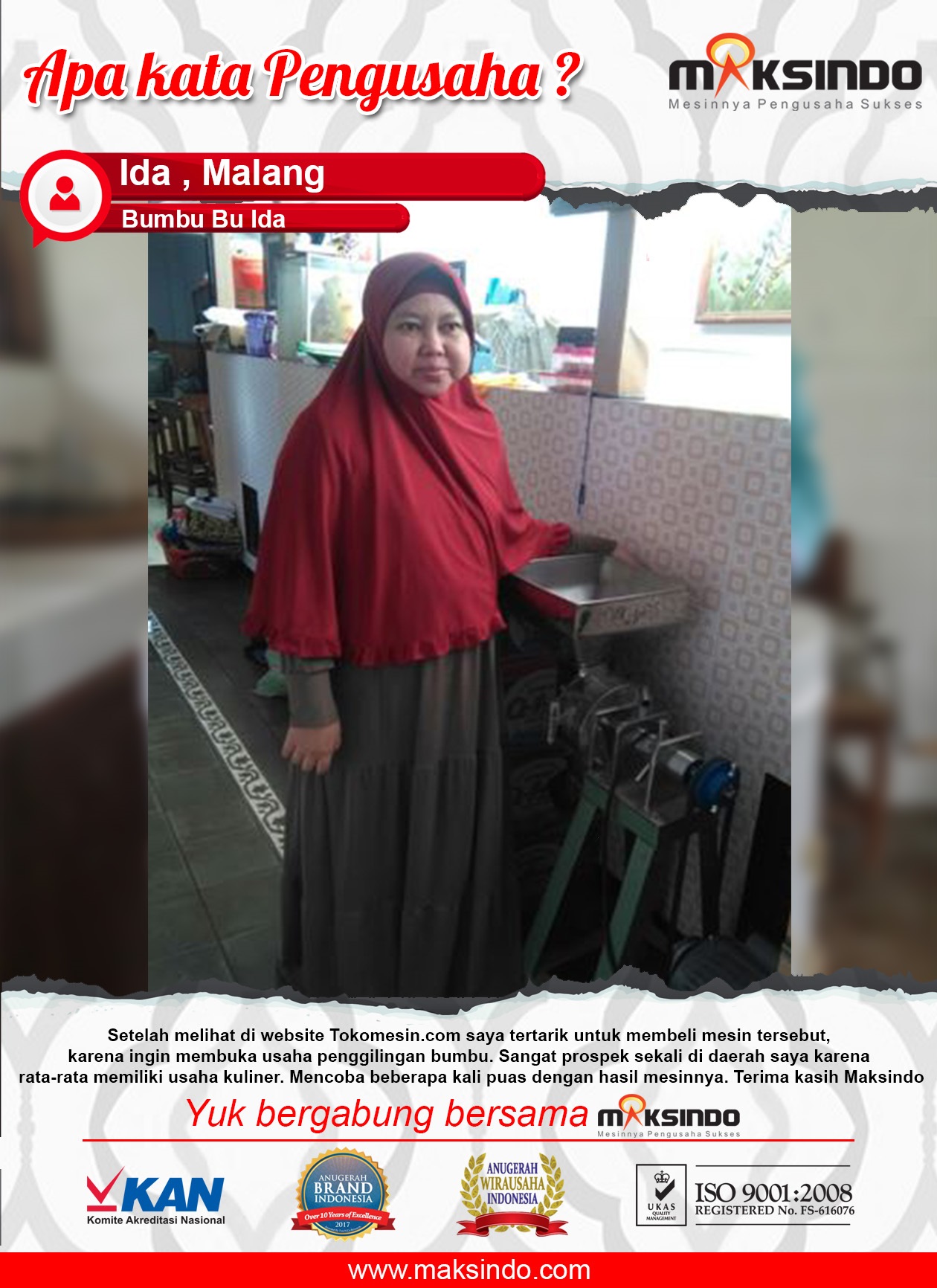 Bumbu Bu Ida : Menjadikan Usaha Bumbu Bi Ida Semakin Berjaya dengan Mesin Penggiling Bumbu Maksindo