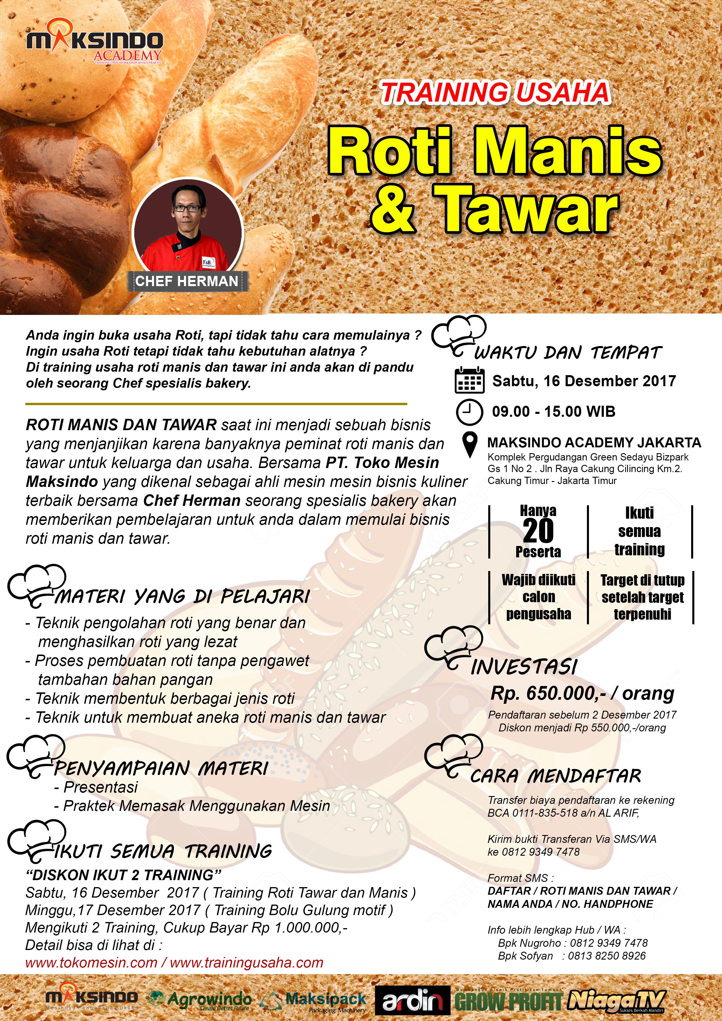 Training Usaha Roti Manis dan Tawar, 16 Desember 2017