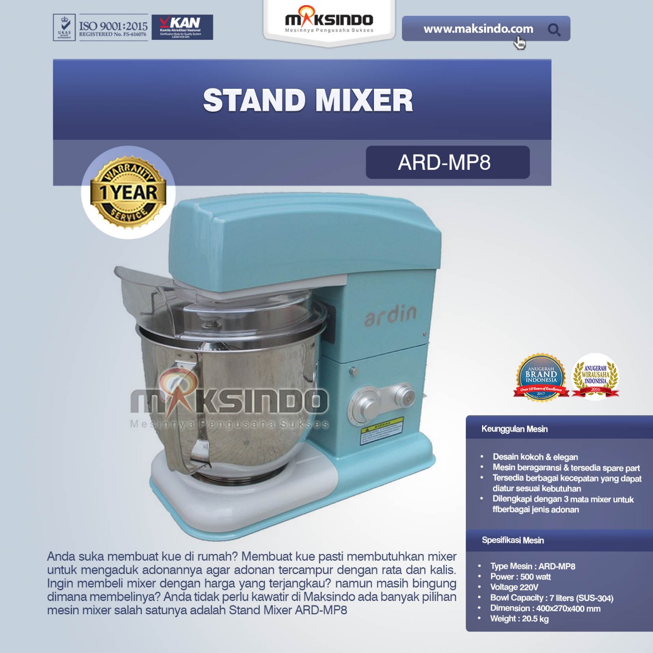 Jual Stand Mixer ARD-MP8 di Bekasi