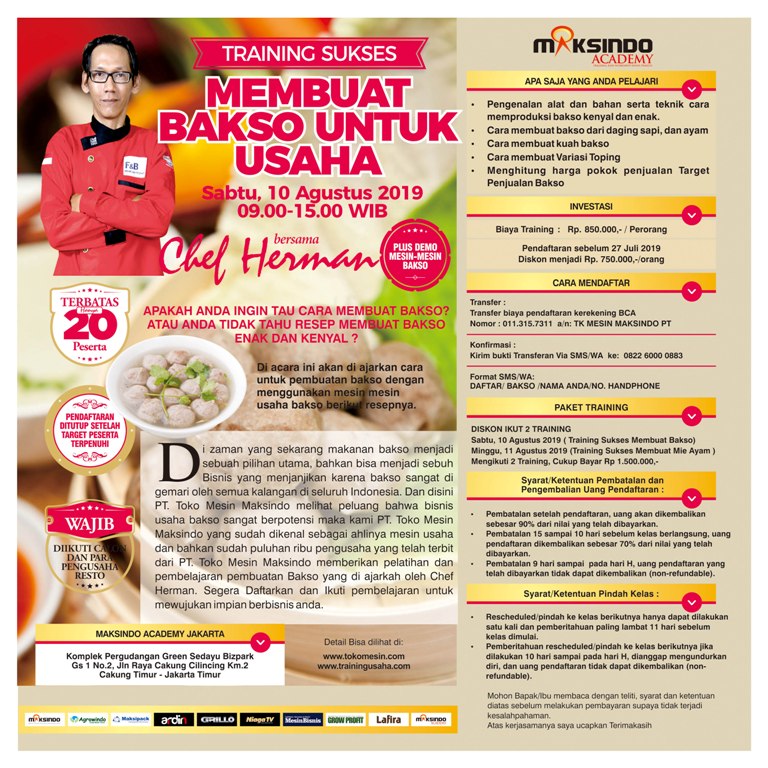 Training Sukses Membuat Bakso Untuk Usaha Sabtu, 10 Agustus 2019