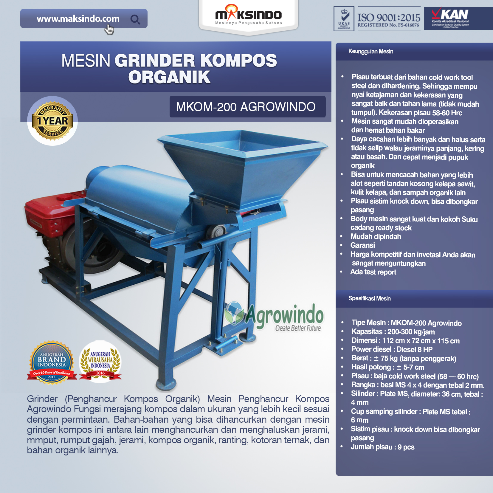 Jual Mesin Grinder Kompos Organik di Bekasi