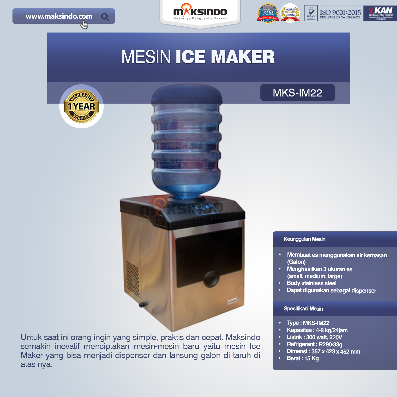 Jual Mesin Ice Maker MKS-IM22 di Bekasi