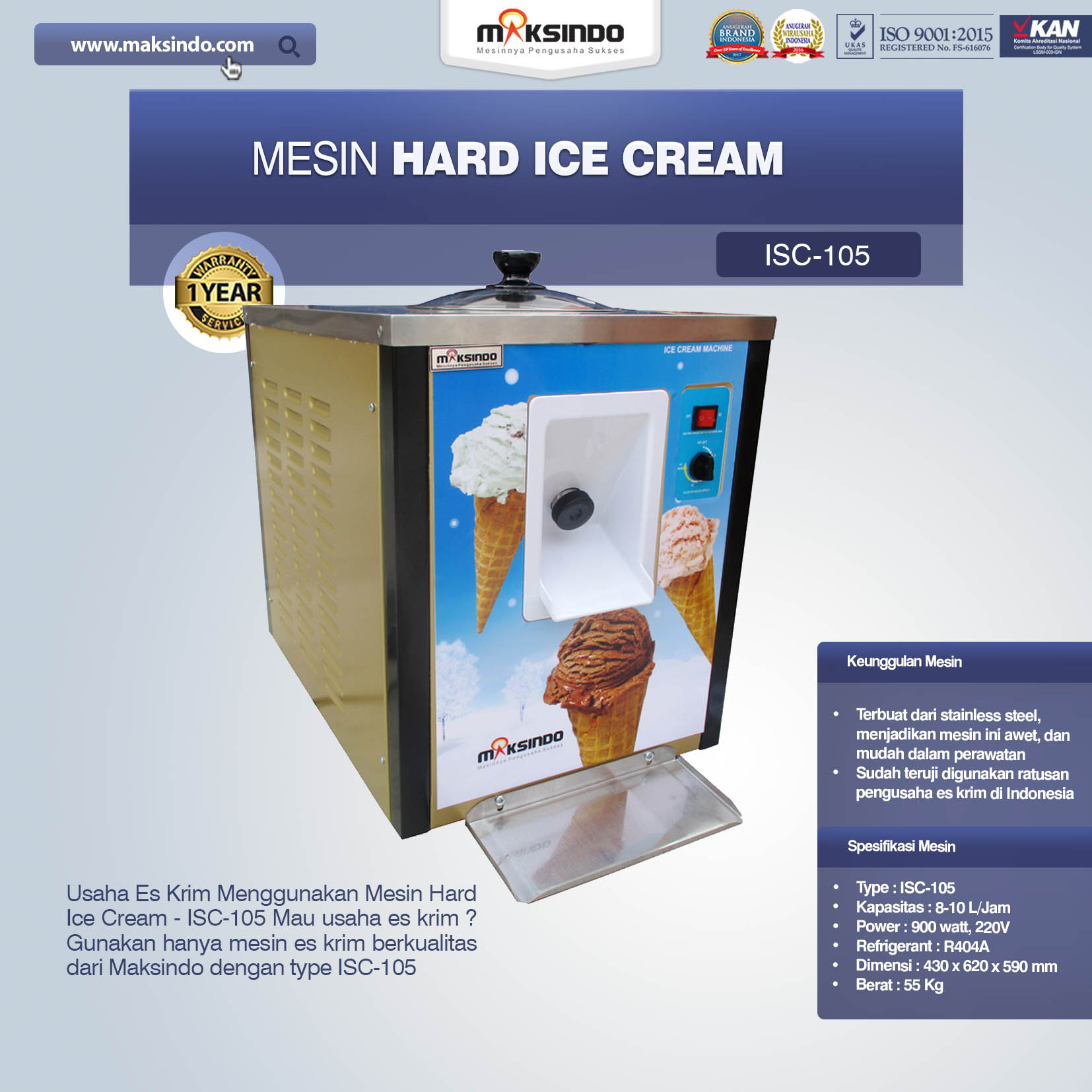 Jual Mesin Hard Ice Cream – ISC-105 di Bekasi