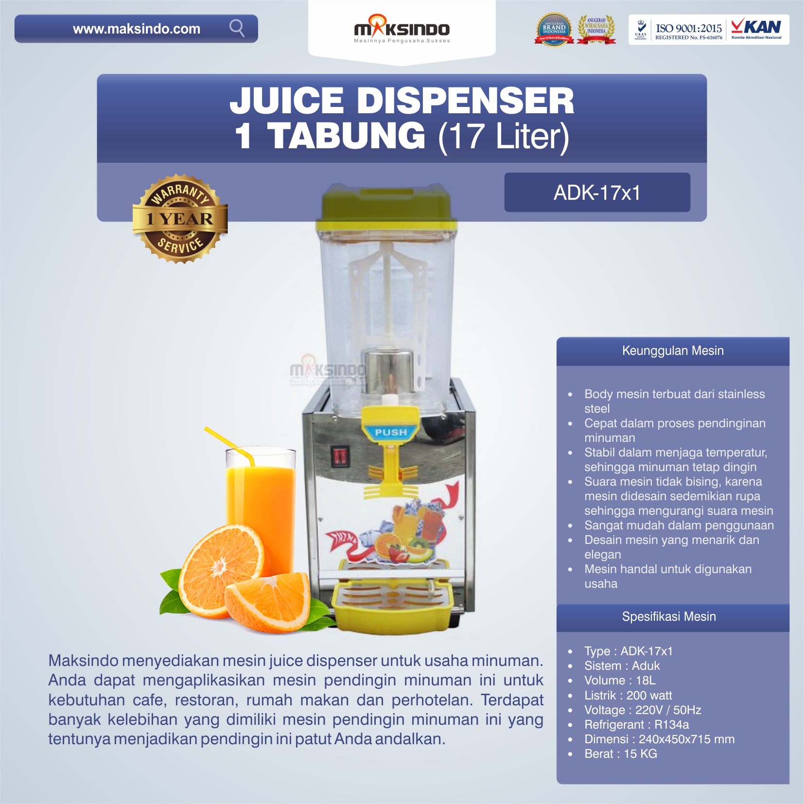 Jual Mesin Juice Dispenser (ADK-17×1) di Bekasi