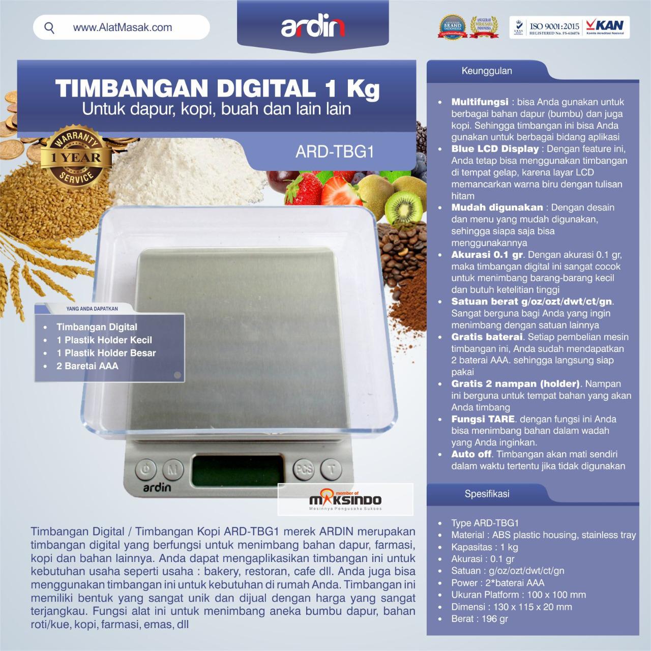 Jual Timbangan Digital Dapur 1 kg / Timbangan Kopi ARD-TBG1 di Bekasi
