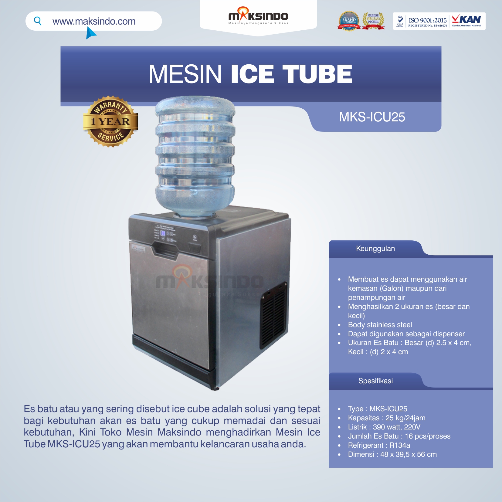 Jual Mesin Ice Tube MKS-ICU25 di Bekasi