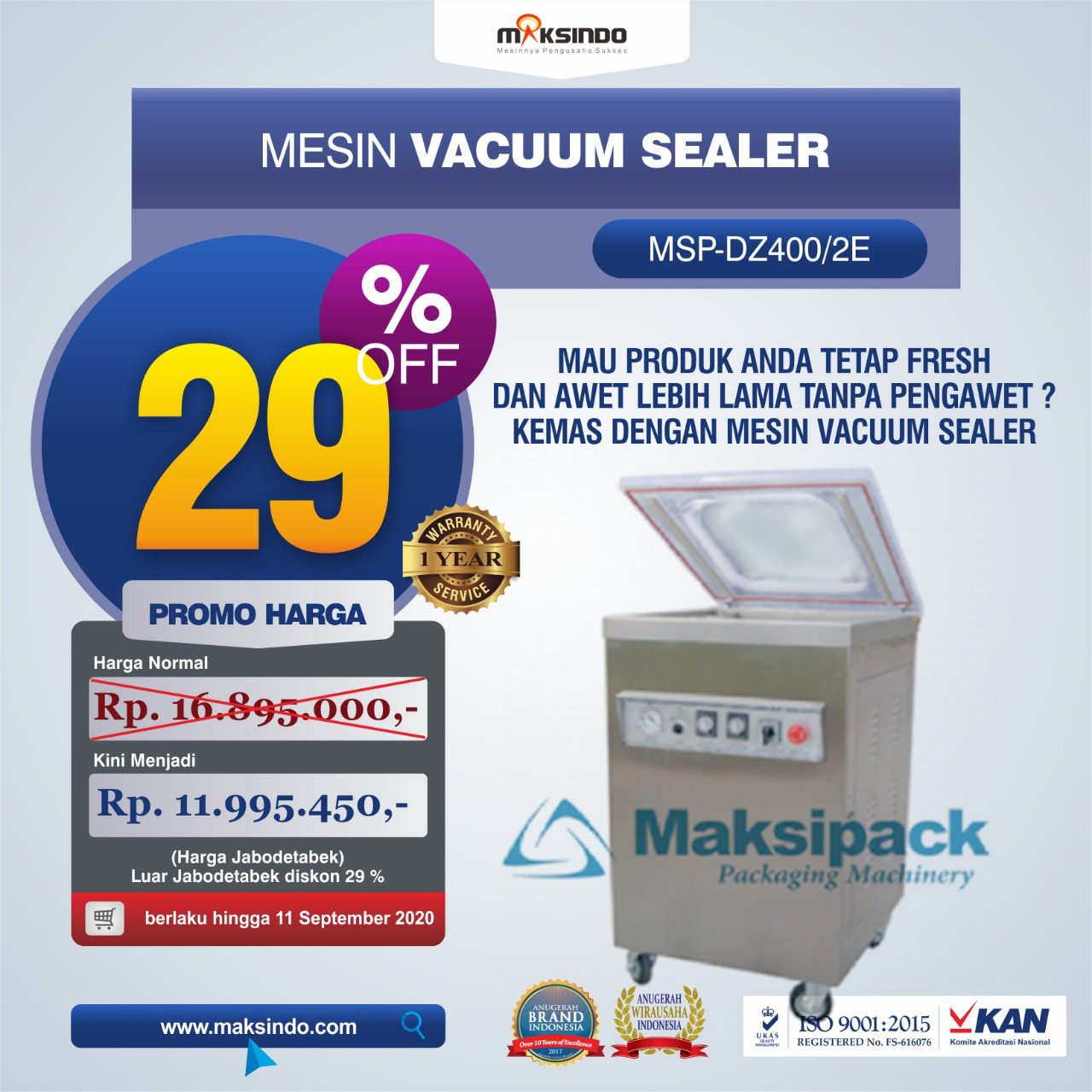 Jual Mesin Vacuum Sealer (MSP-DZ400/2E) di Bekasi