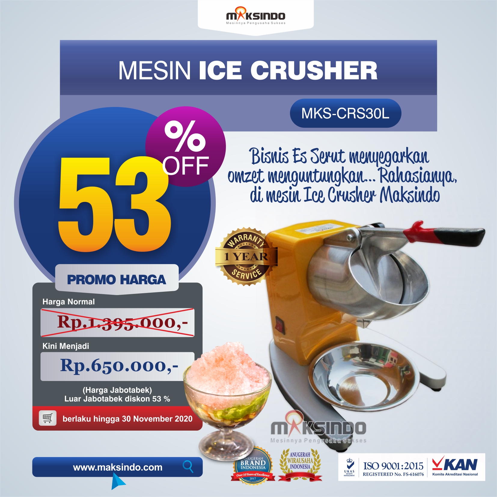 Jual Mesin Ice Crusher MKS-CRS30L di Bekasi
