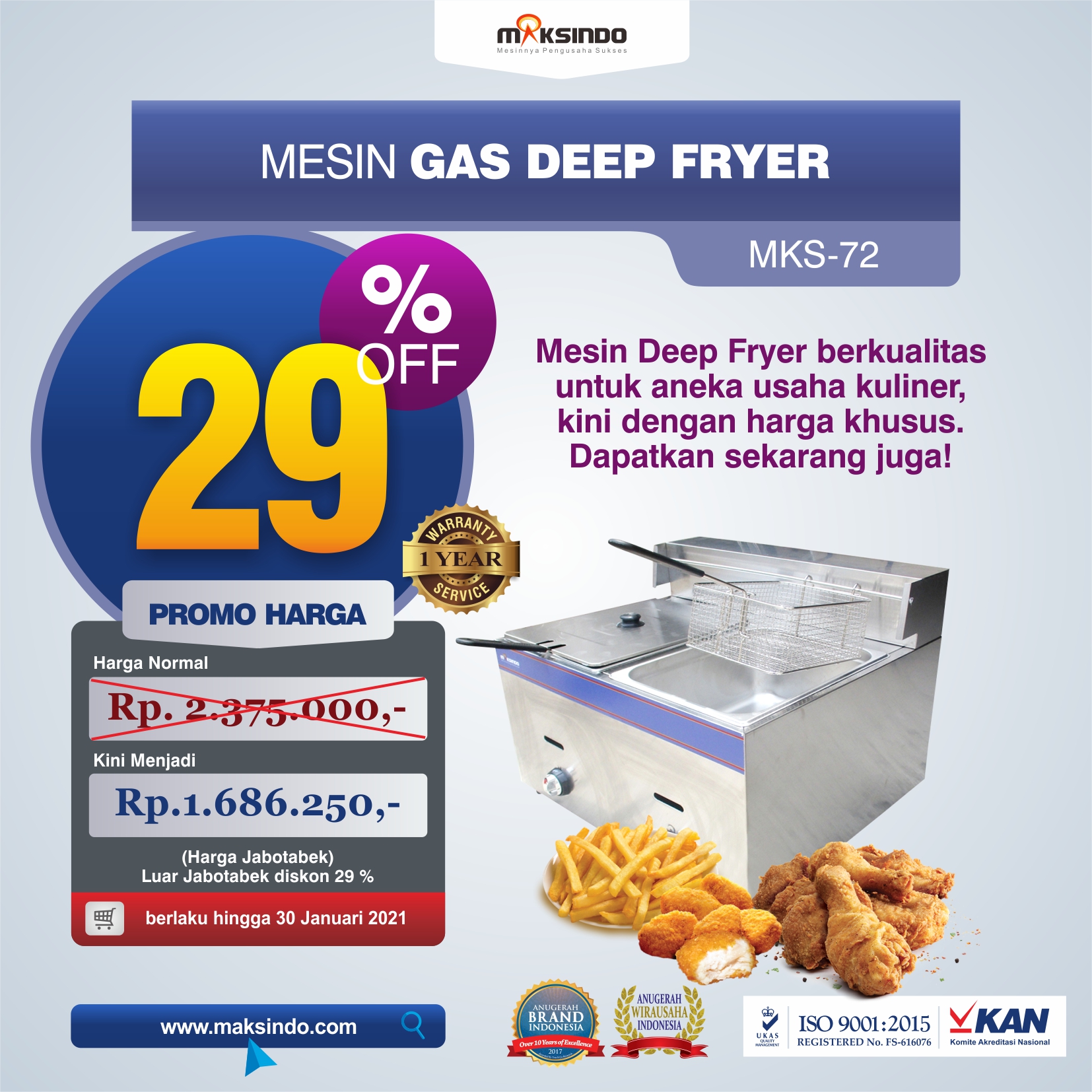 Jual Mesin Gas Deep Fryer MKS-72 di Bekasi
