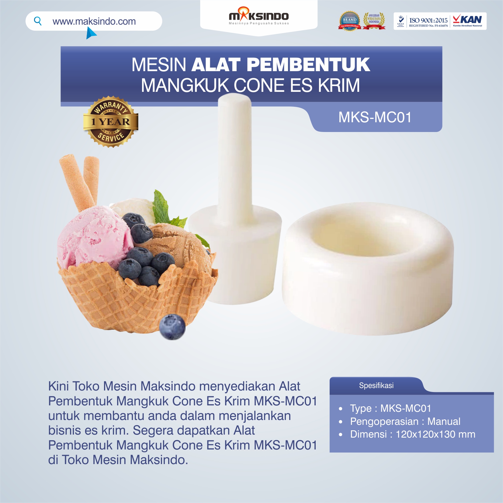 Jual Alat Pembentuk Mangkuk Cone Es Krim MKS-MC01 di Bekasi