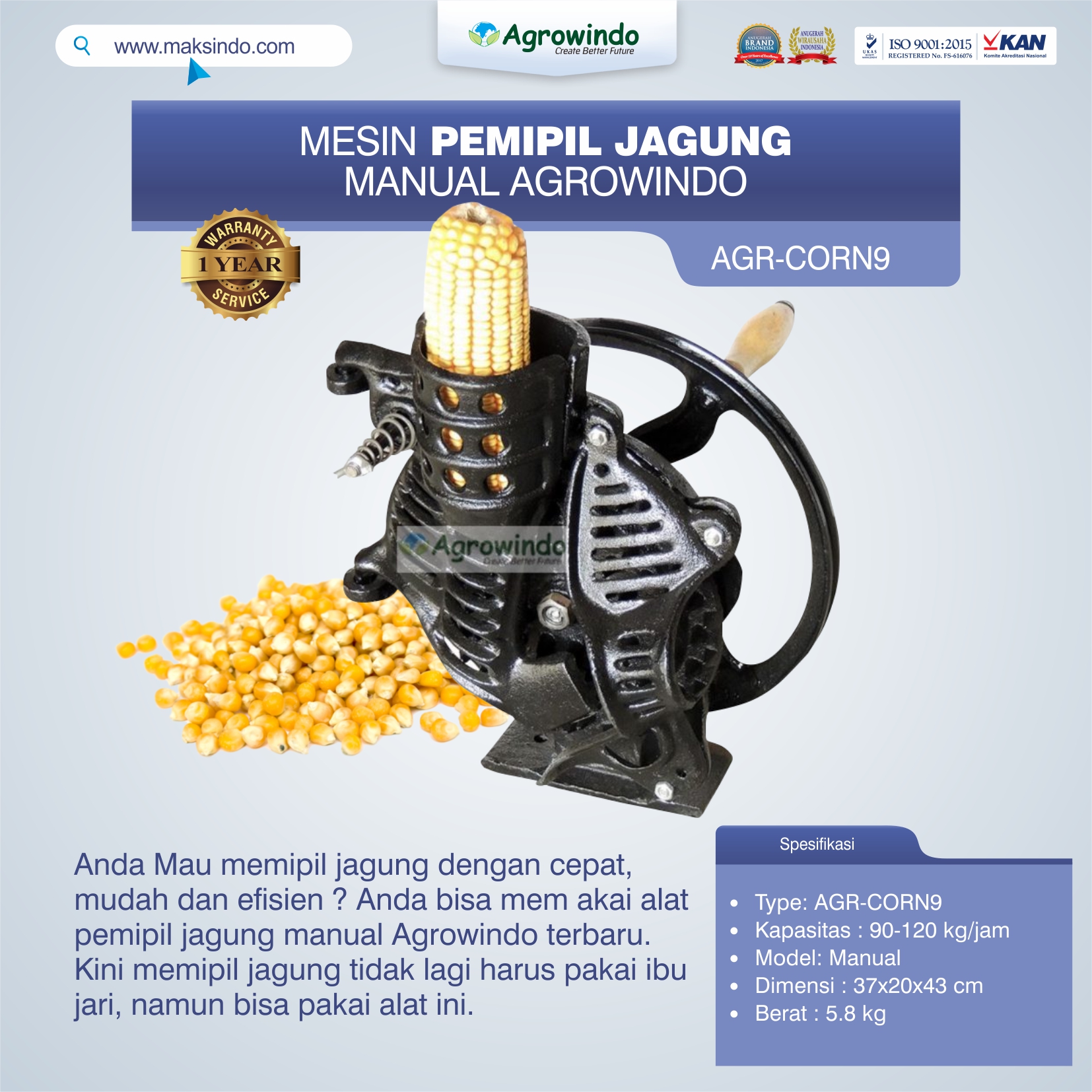 Jual Alat Pemipil Jagung Manual Agrowindo AGR-CORN9 di Bekasi