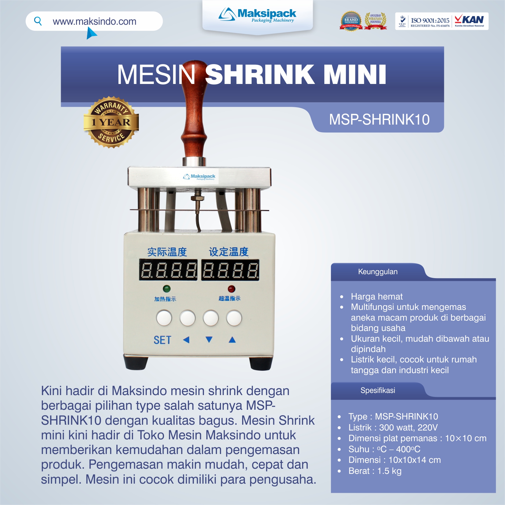 Jual Mesin Shrink MSP-SHRINK10 di Bekasi