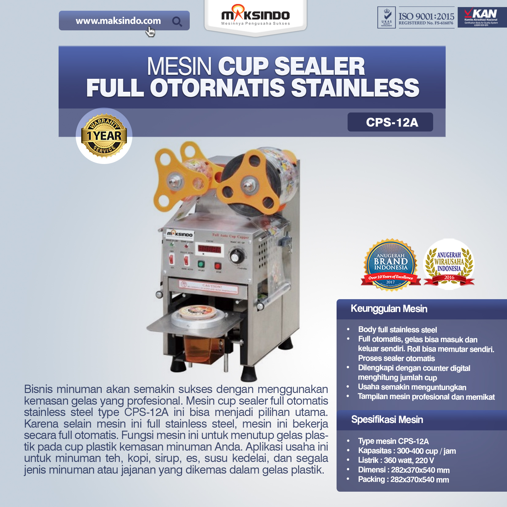 Jual Mesin Cup Sealer Full Otomatis Stainless (CPS-12A) di Bekasi