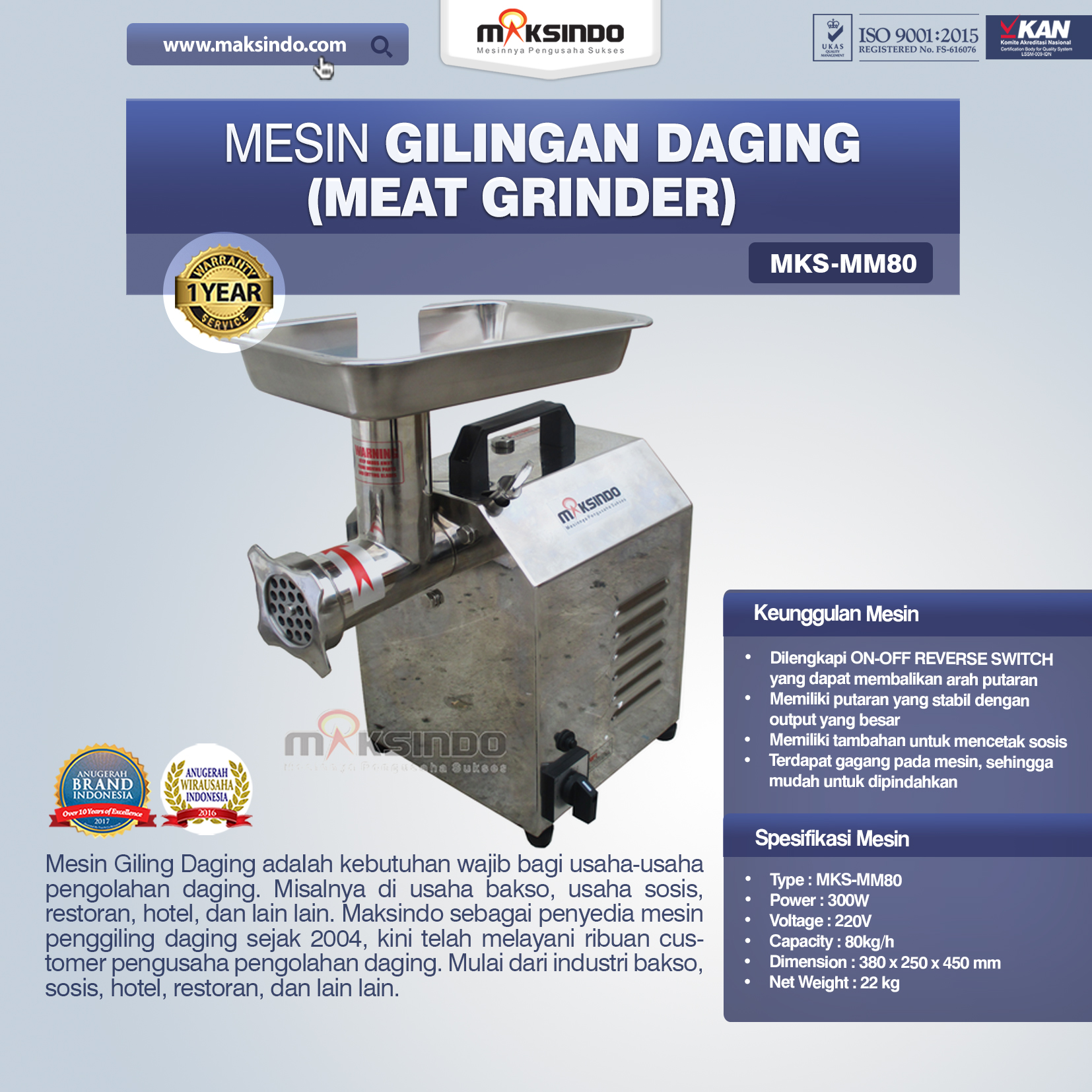 Jual Mesin Meat Grinder MKS-MM80 di Bekasi