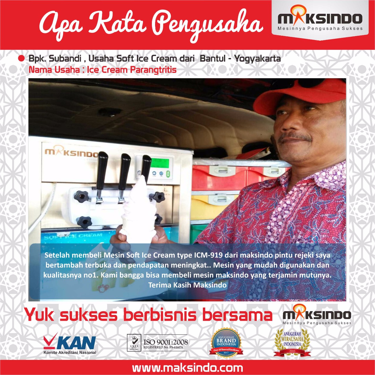 Ice Cream Parangtritis : Usaha Saya Makin Meningkat Dengan Mesin Soft Ice Cream Maksindo