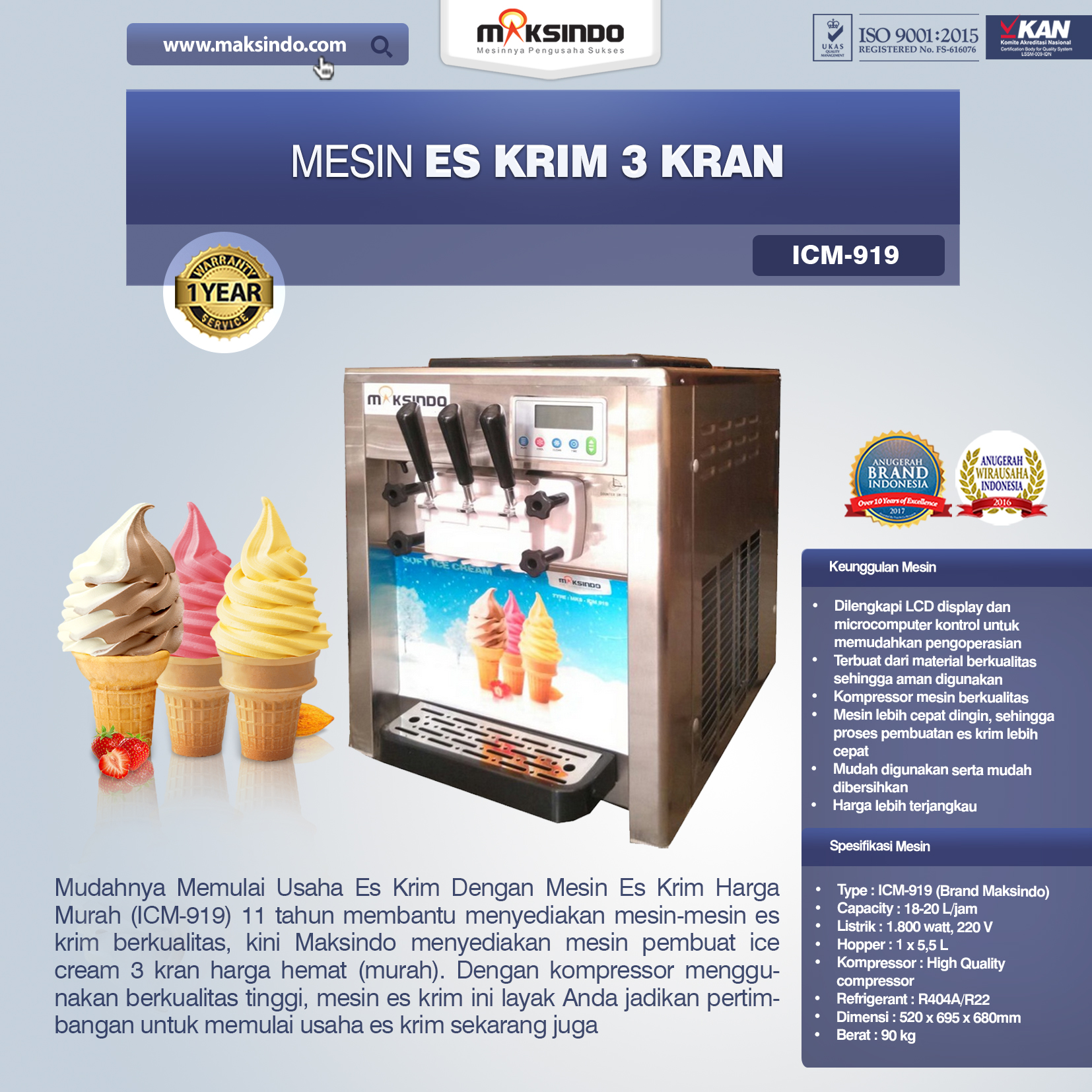 Jual Mesin Es Krim 3 Kran (Japan Kompressor) di Bekasi