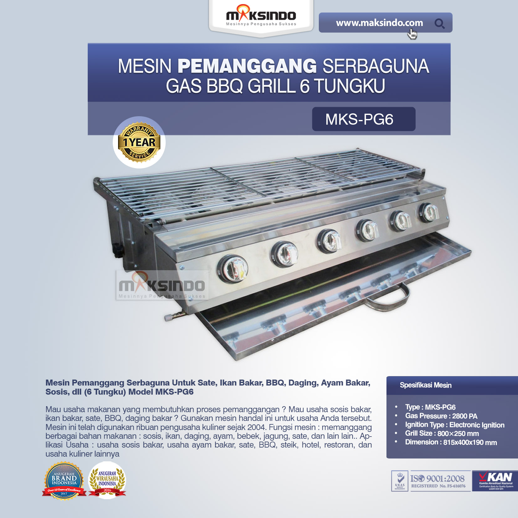 Jual Pemanggang Serbaguna – Gas BBQ Grill 6 Tungku di Bekasi