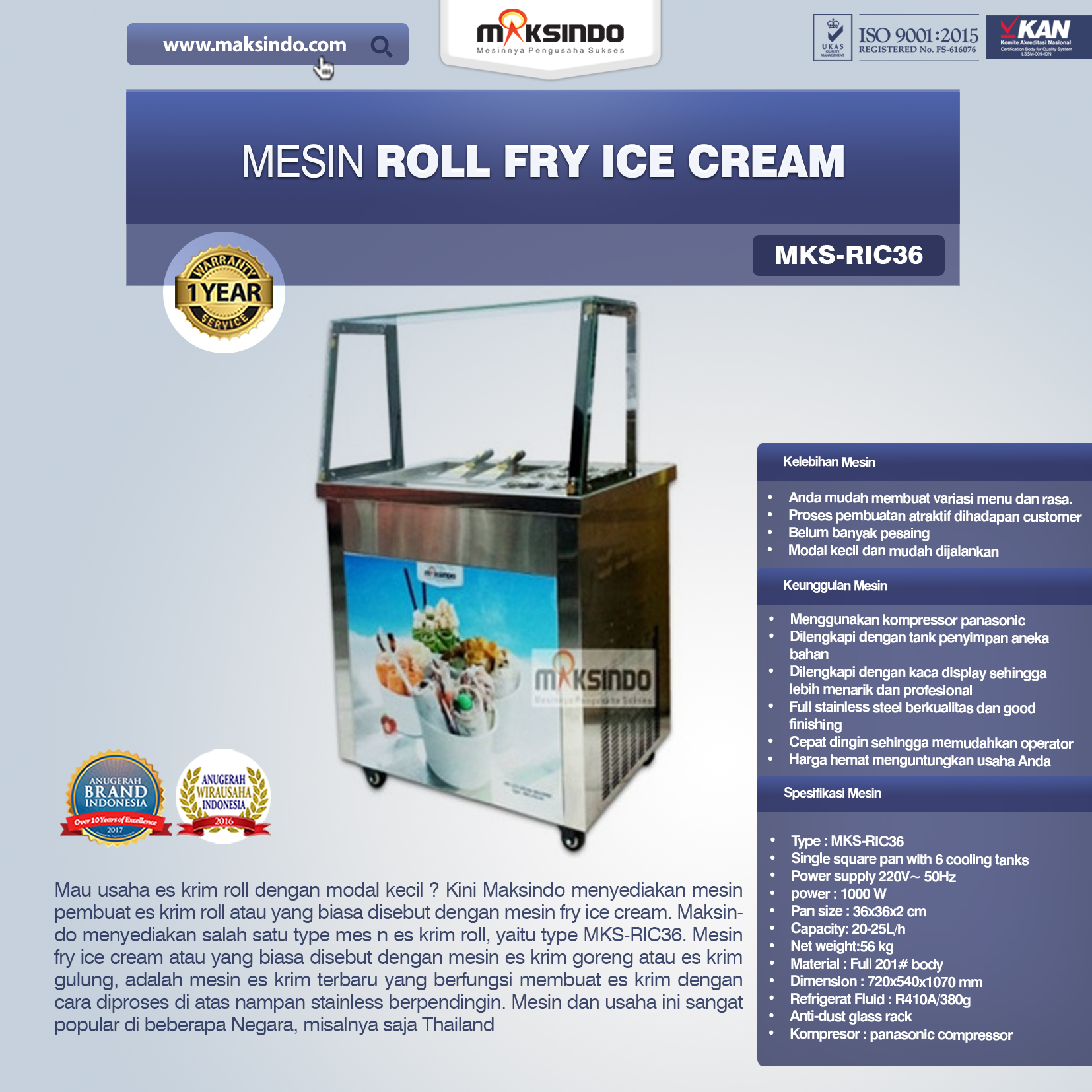 Jual Mesin Roll Fry Ice Cream (RIC36) di Bekasi