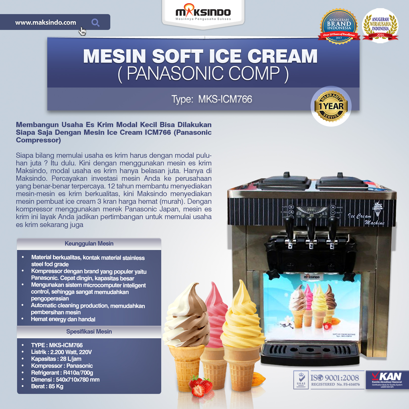 Jual Mesin Soft Ice Cream ICM766 (Panasonic Comp) di Bekasi