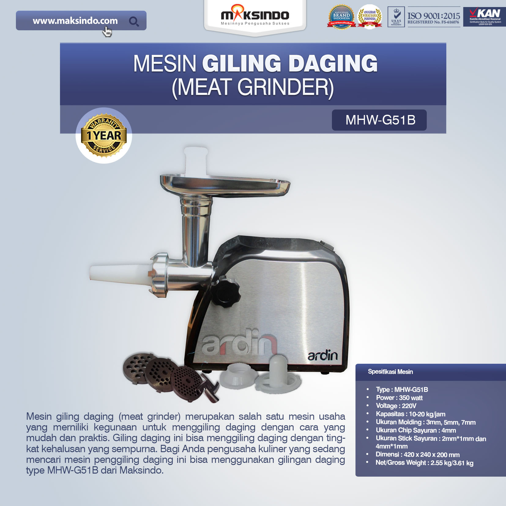 Jual Mesin Giling Daging (Meat Grinder) MHW-G51B di Bekasi