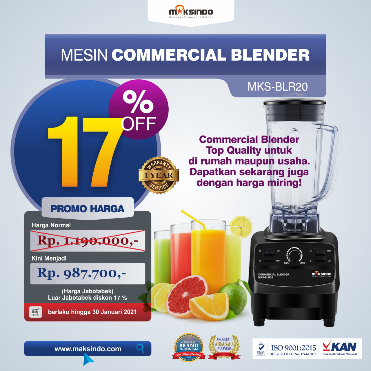 Jual Commercial Blender MKS-BLR20 di Bekasi