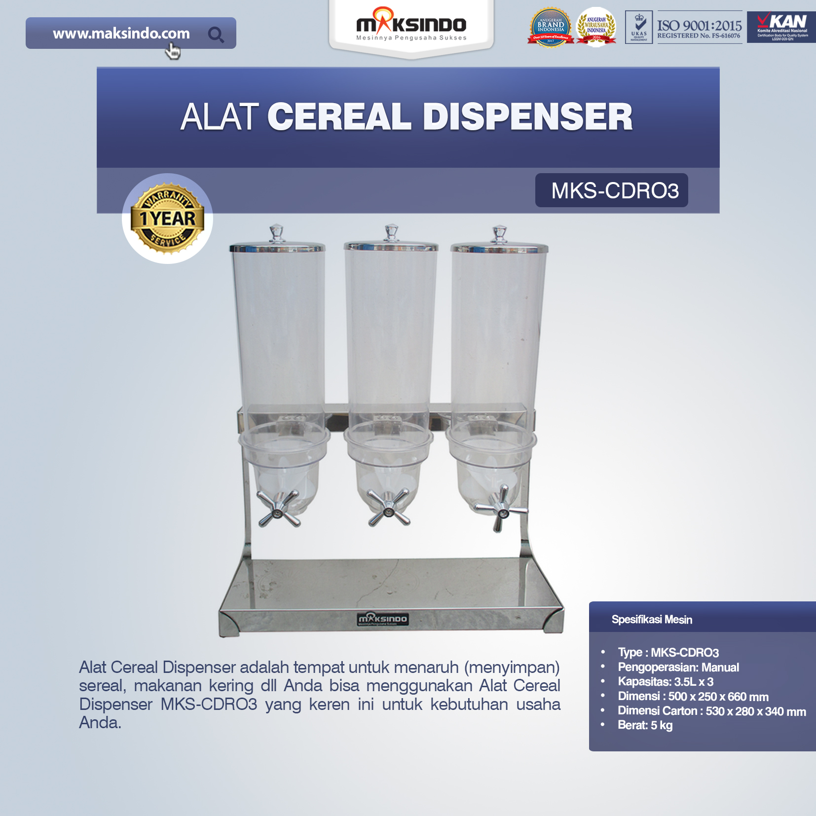 Jual Alat Cereal Dispenser MKS-CDR03 di Bekasi