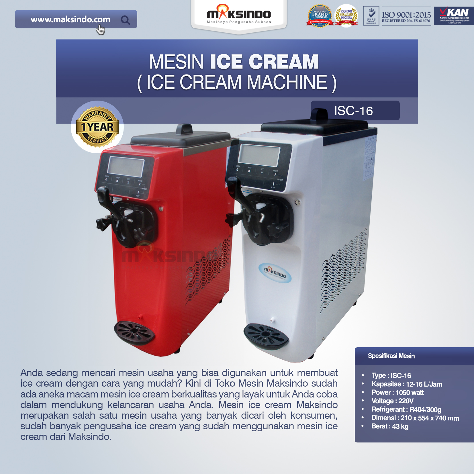 Jual Mesin Es Krim (Ice Cream Machine) ISC-16 Di Bekasi