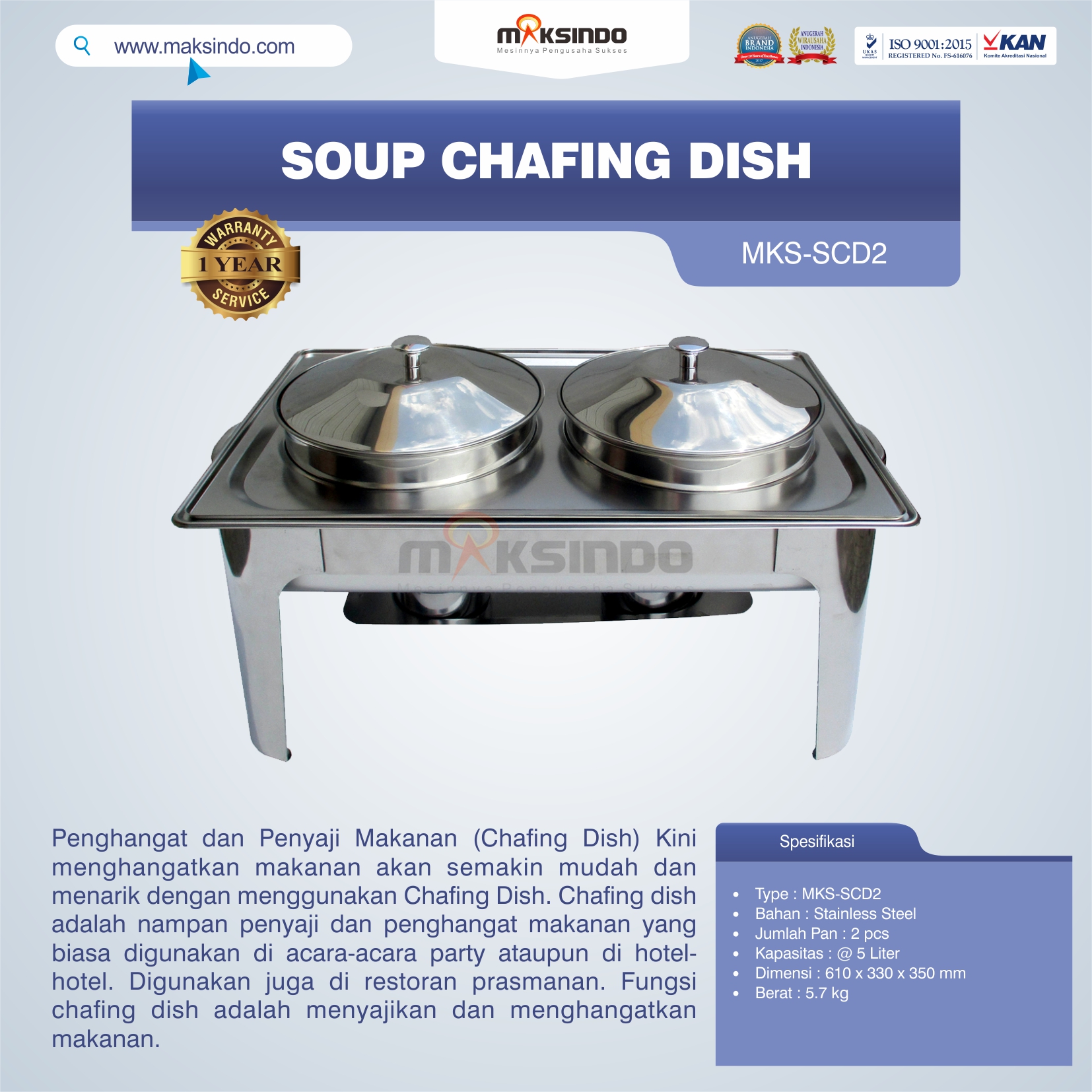 Jual Soup Chafing Dish MKS-SCD2 di Bekasi