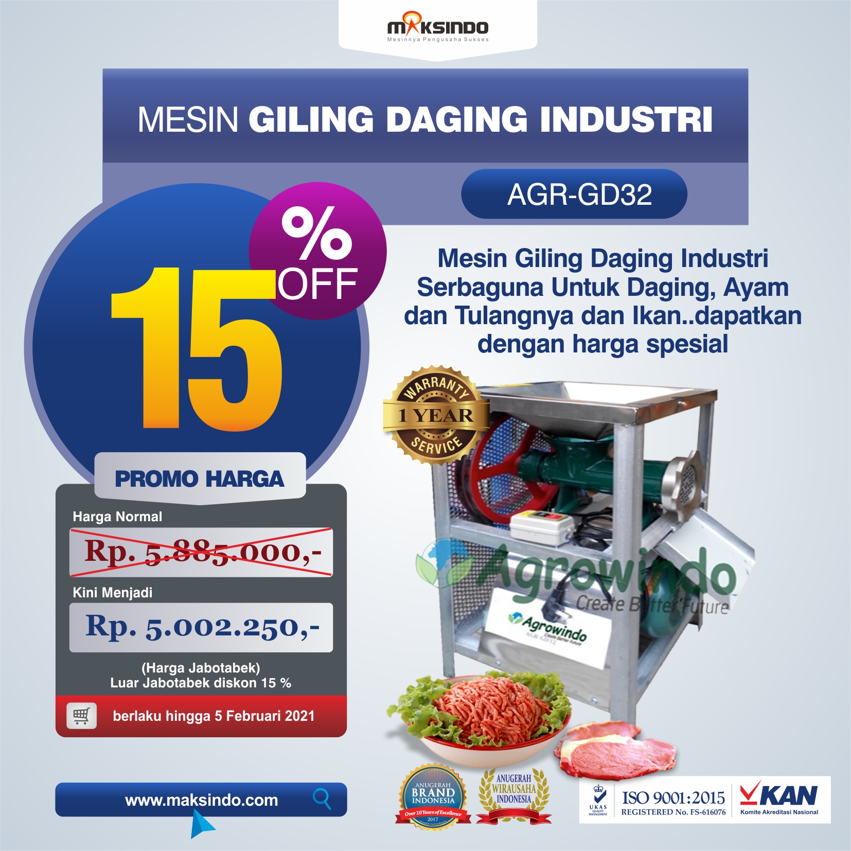 Jual Mesin Giling Daging Industri (AGR-GD32) di Bekasi
