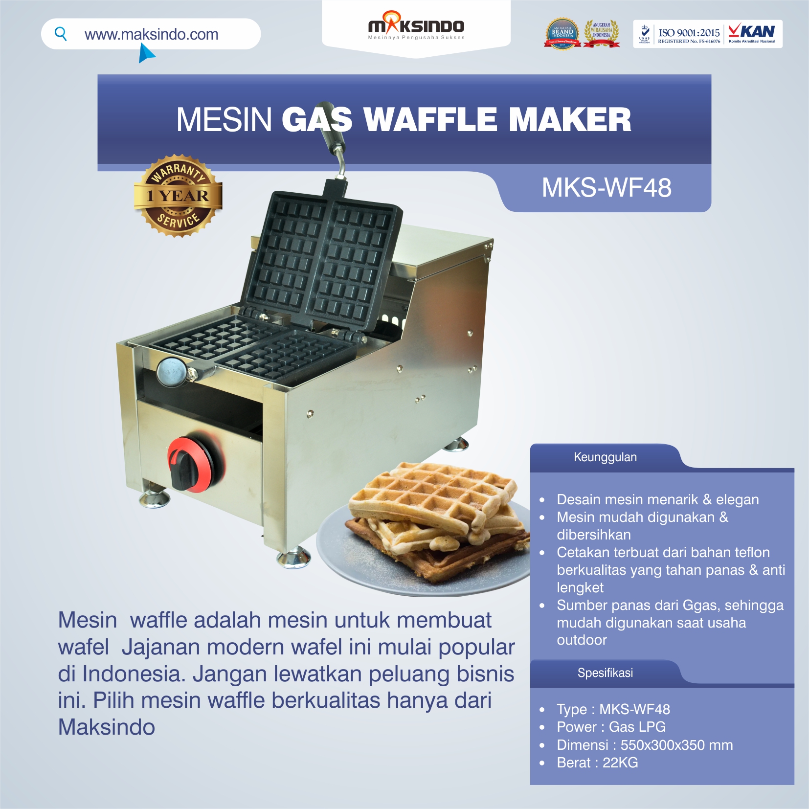 Jual Mesin Gas Waffle Maker MKS-WF48 di Bekasi