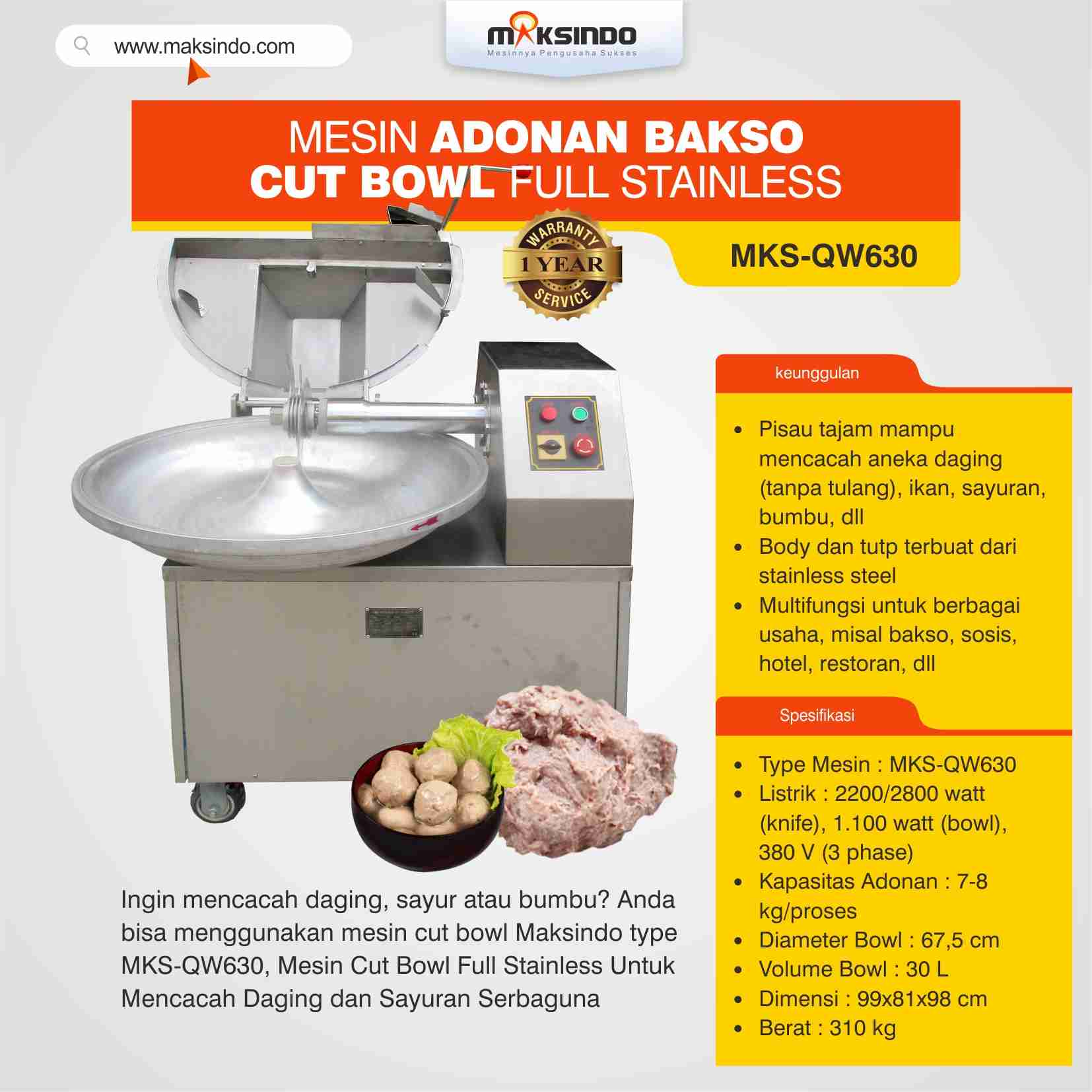 Jual Mesin Cut Bowl Full Stainless MKS-QW630 di Bekasi